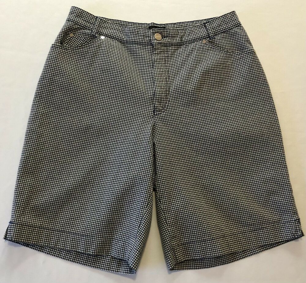 Rosner Shorts Women 12 Navy White Check Walking Casual Cotton Shorts Stretch